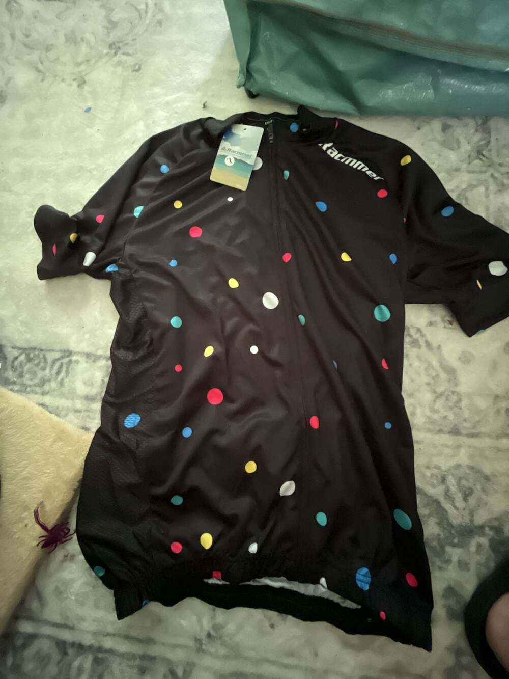 Racmmer Cycling Jersey Size L Black Polka Dot Short Sleeve